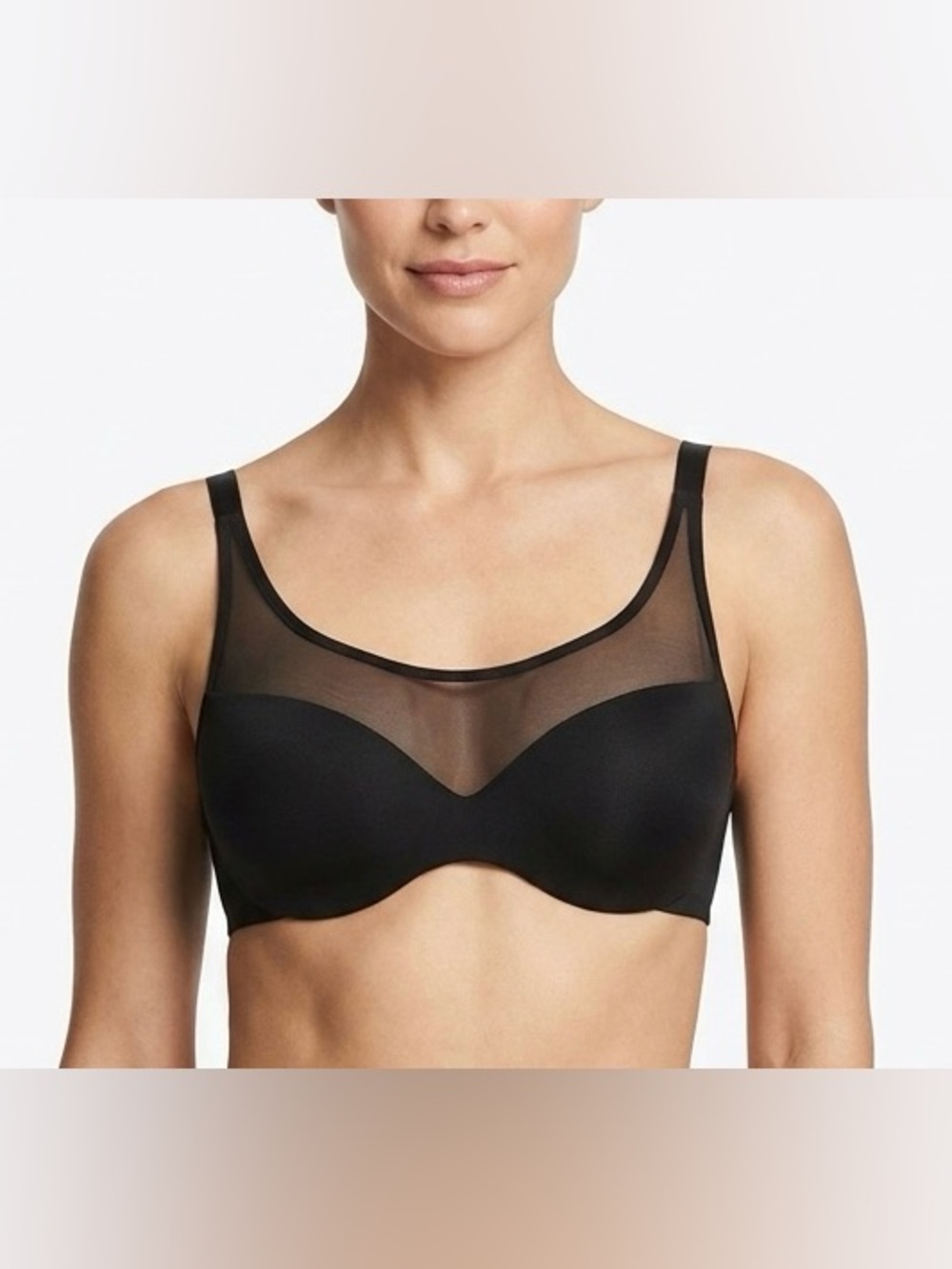 Wonderbra | Black Sheer-Panel Mesh Underwire Bra Lightly Padded Breathable